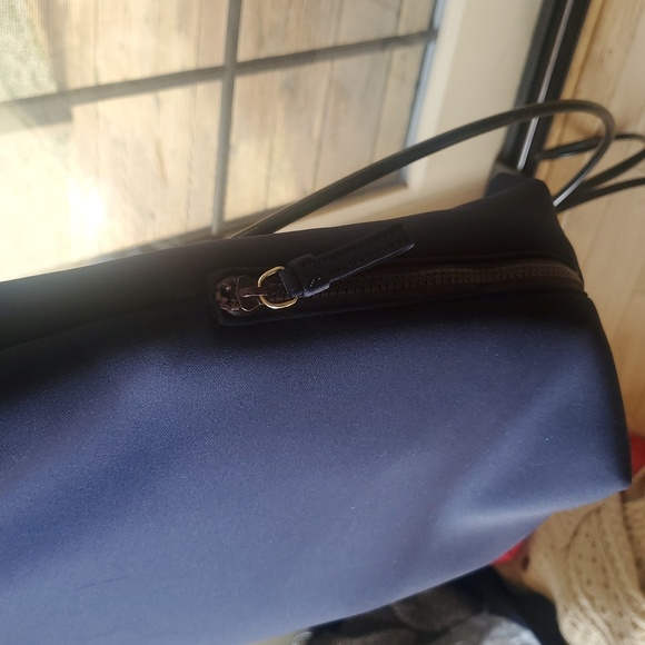 Stella & Dot Elegant Navy and Pink/Purple Bow Big Zippered Many Pockets Tote Bag - Picture 5 of 10